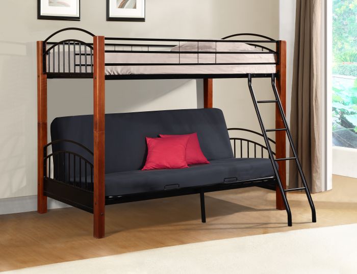Donco Wood And Metal Twin Over Full Futon Bunk In Cherry And Black