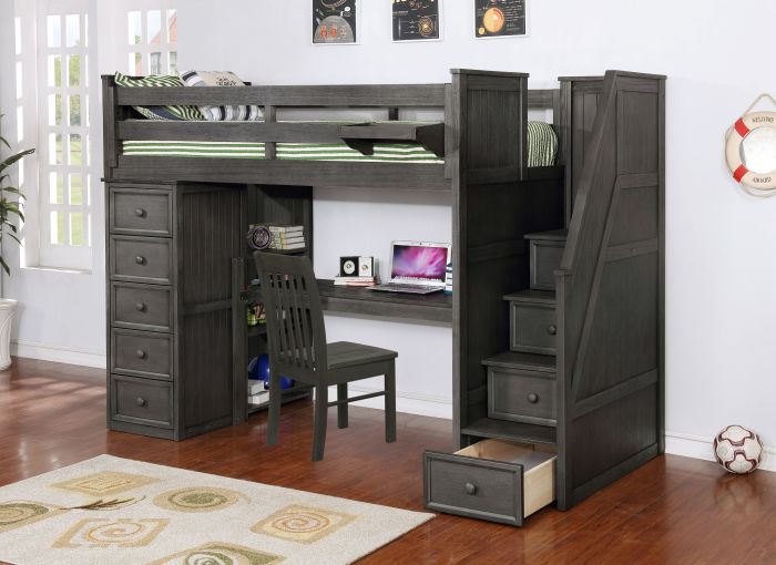 full size loft bed with desk and stairs